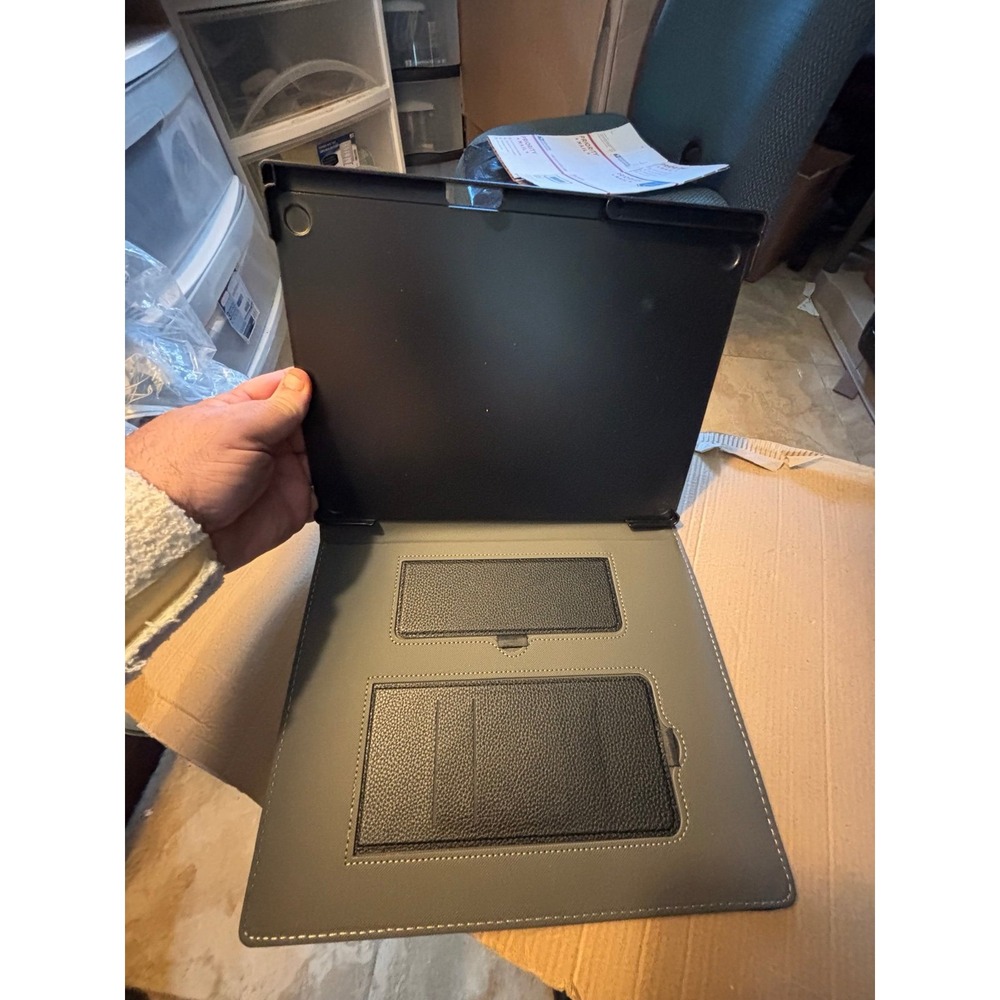 Black Synthetic Leather Folding Folio Tablet Case with Card Slots
